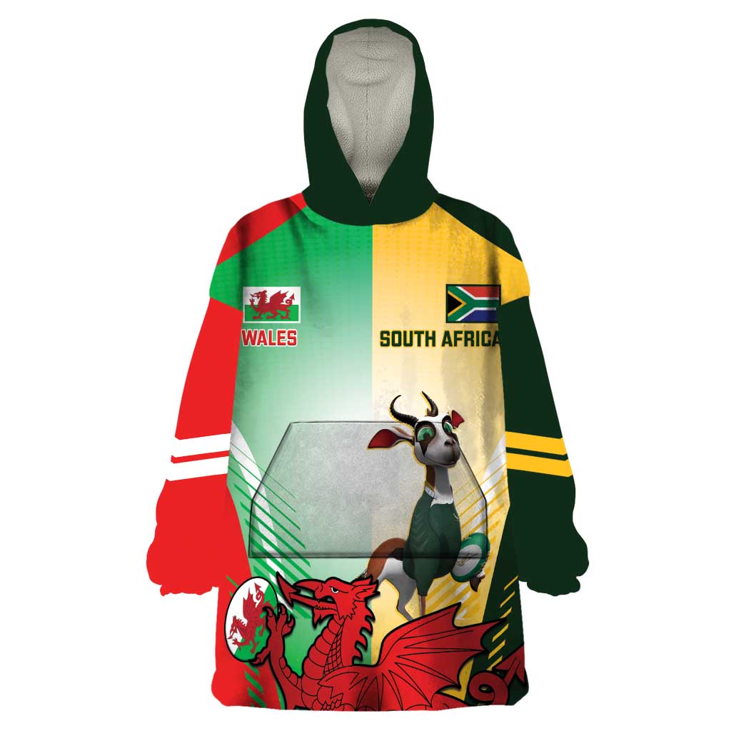 Custom South Africa And Wales Rugby Wearable Blanket Hoodie Springboks Welsh Mascots Dynamic Version - Vibe Hoodie Shop