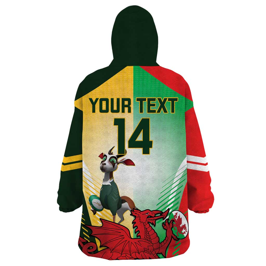 Custom South Africa And Wales Rugby Wearable Blanket Hoodie Springboks Welsh Mascots Dynamic Version - Vibe Hoodie Shop