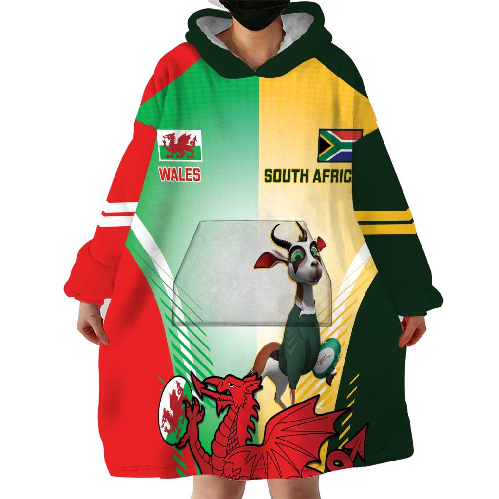 Custom South Africa And Wales Rugby Wearable Blanket Hoodie Springboks Welsh Mascots Dynamic Version - Vibe Hoodie Shop