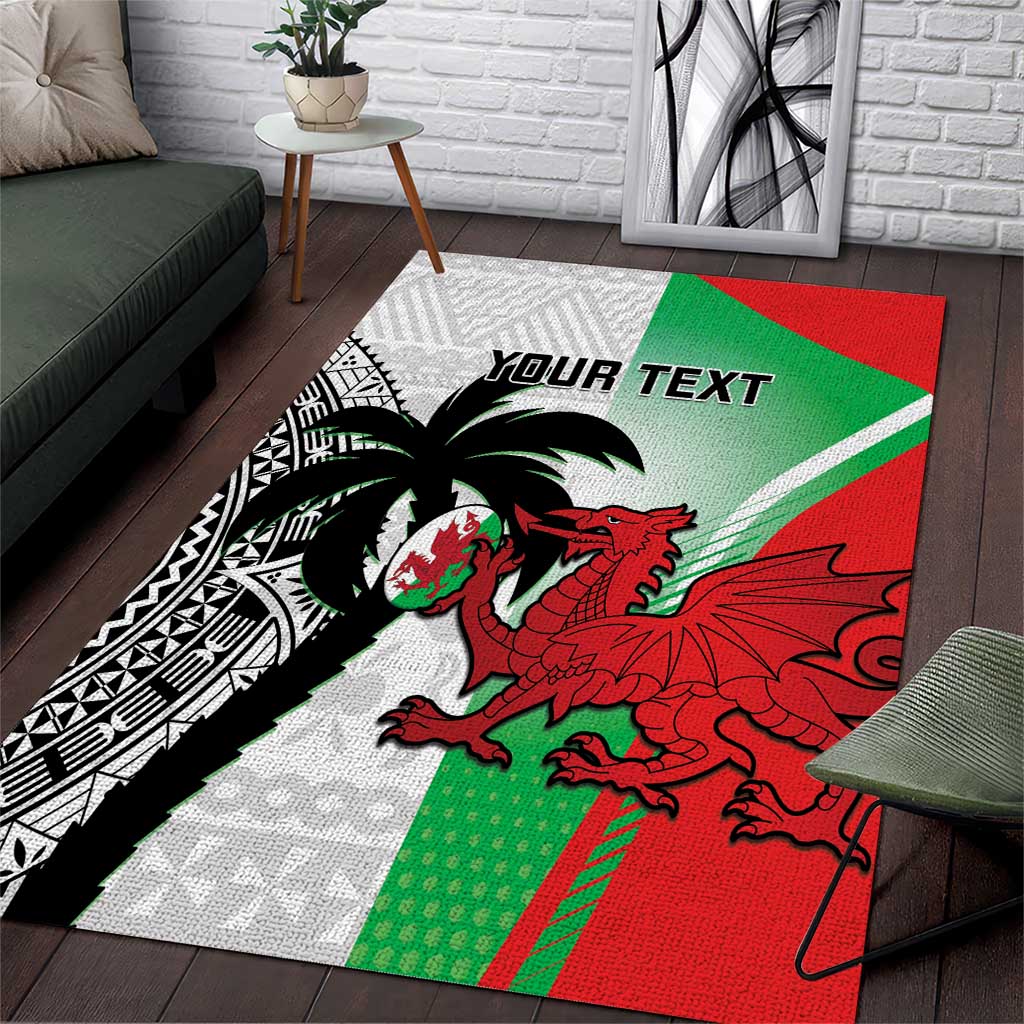 Custom Fiji And Wales Rugby Area Rug Fijian Tapa Welsh Mascots Dynamic Version - Vibe Hoodie Shop