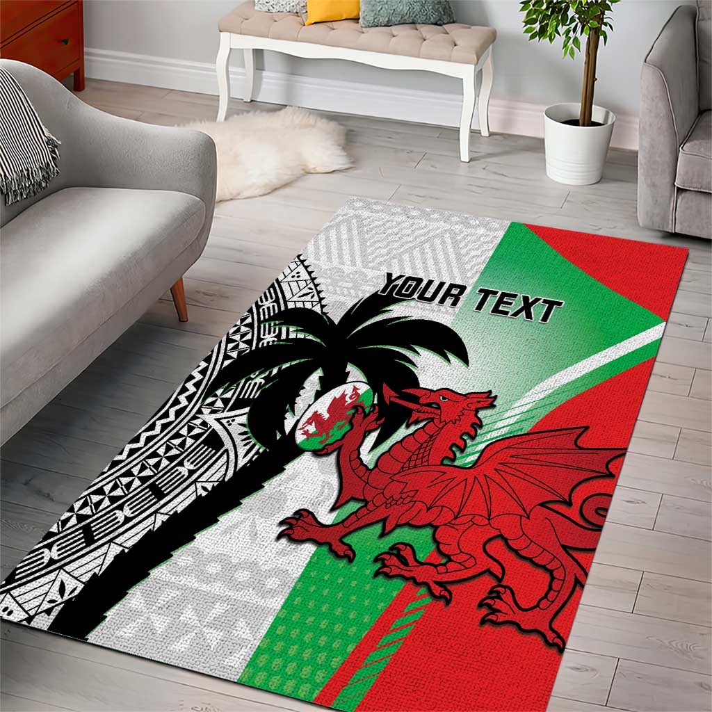 Custom Fiji And Wales Rugby Area Rug Fijian Tapa Welsh Mascots Dynamic Version - Vibe Hoodie Shop