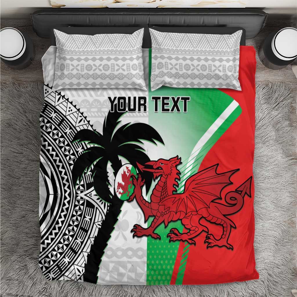 Custom Fiji And Wales Rugby Bedding Set Fijian Tapa Welsh Mascots Dynamic Version - Vibe Hoodie Shop