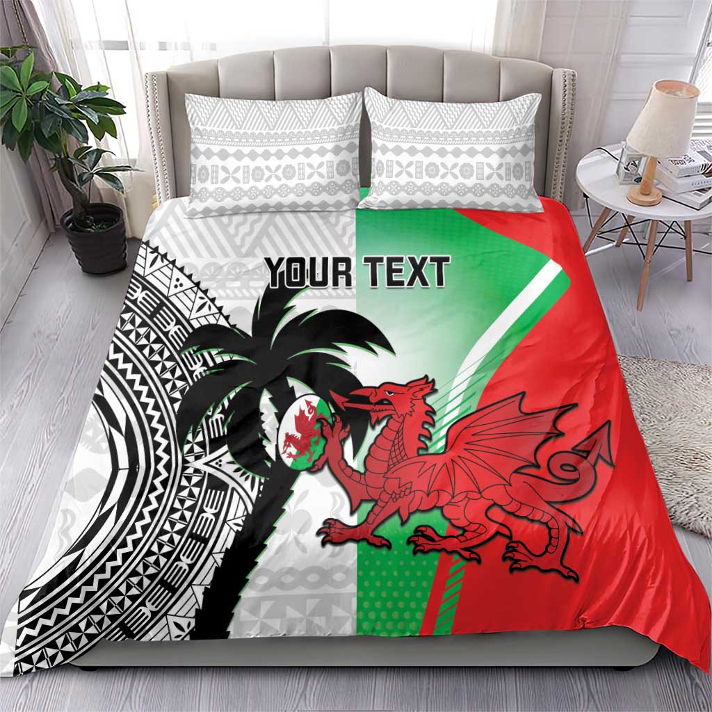 Custom Fiji And Wales Rugby Bedding Set Fijian Tapa Welsh Mascots Dynamic Version - Vibe Hoodie Shop