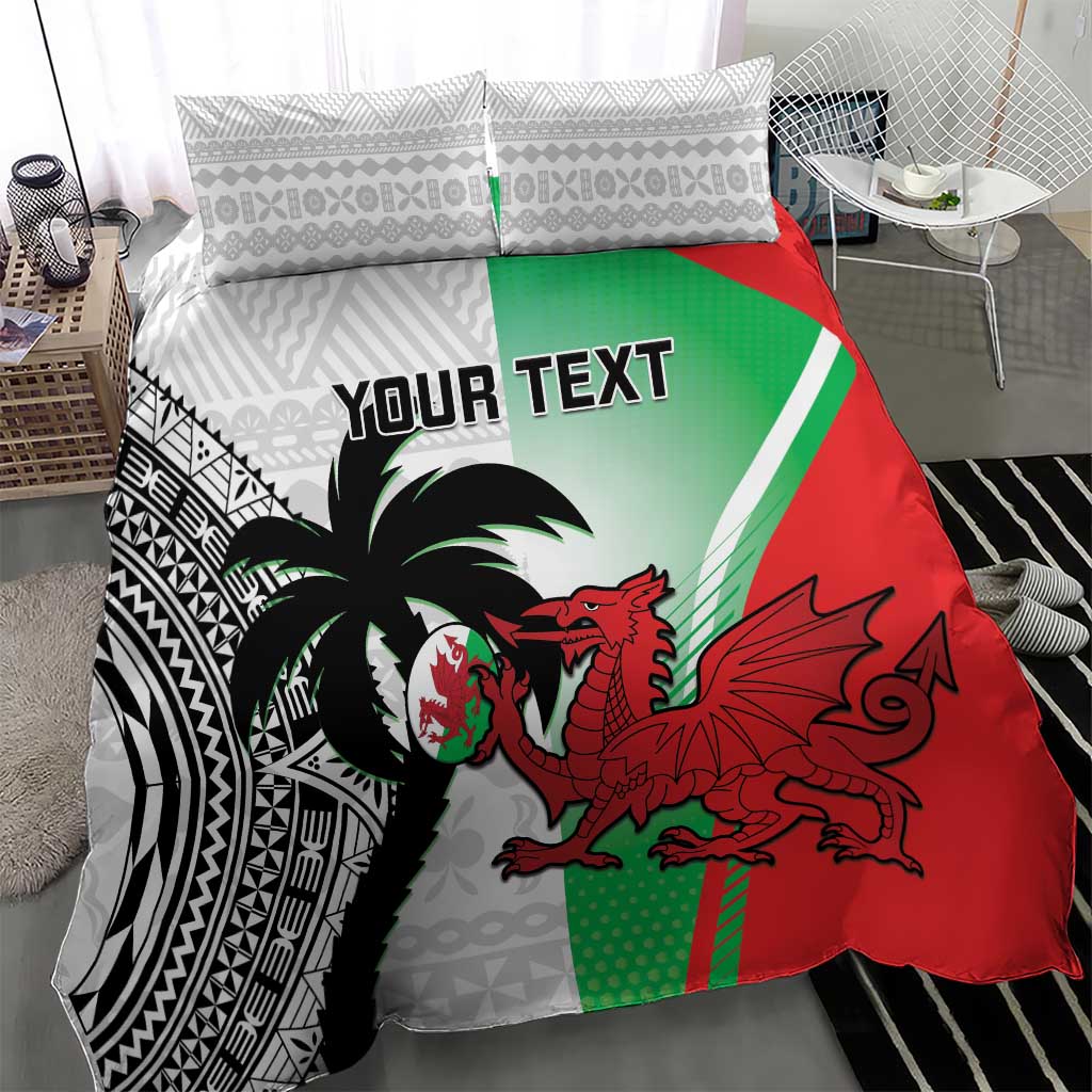 Custom Fiji And Wales Rugby Bedding Set Fijian Tapa Welsh Mascots Dynamic Version - Vibe Hoodie Shop