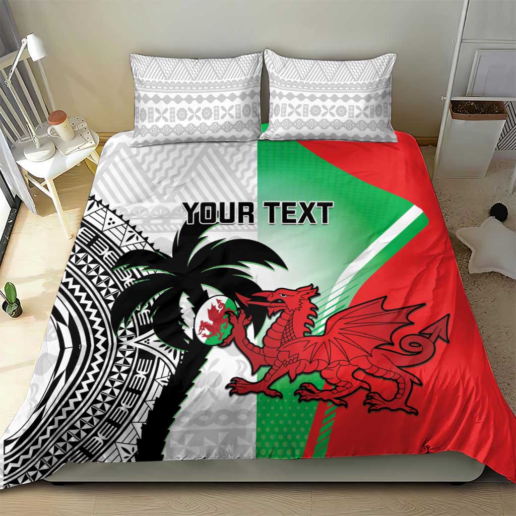 Custom Fiji And Wales Rugby Bedding Set Fijian Tapa Welsh Mascots Dynamic Version - Vibe Hoodie Shop