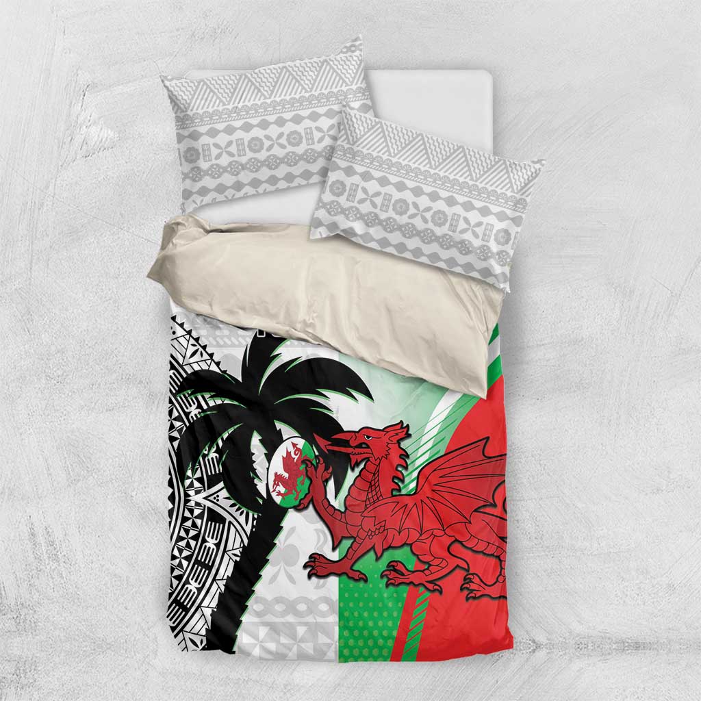Custom Fiji And Wales Rugby Bedding Set Fijian Tapa Welsh Mascots Dynamic Version - Vibe Hoodie Shop