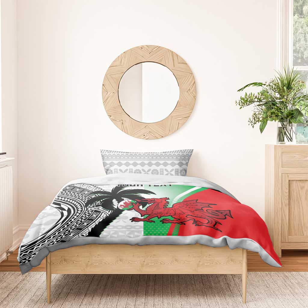 Custom Fiji And Wales Rugby Bedding Set Fijian Tapa Welsh Mascots Dynamic Version - Vibe Hoodie Shop