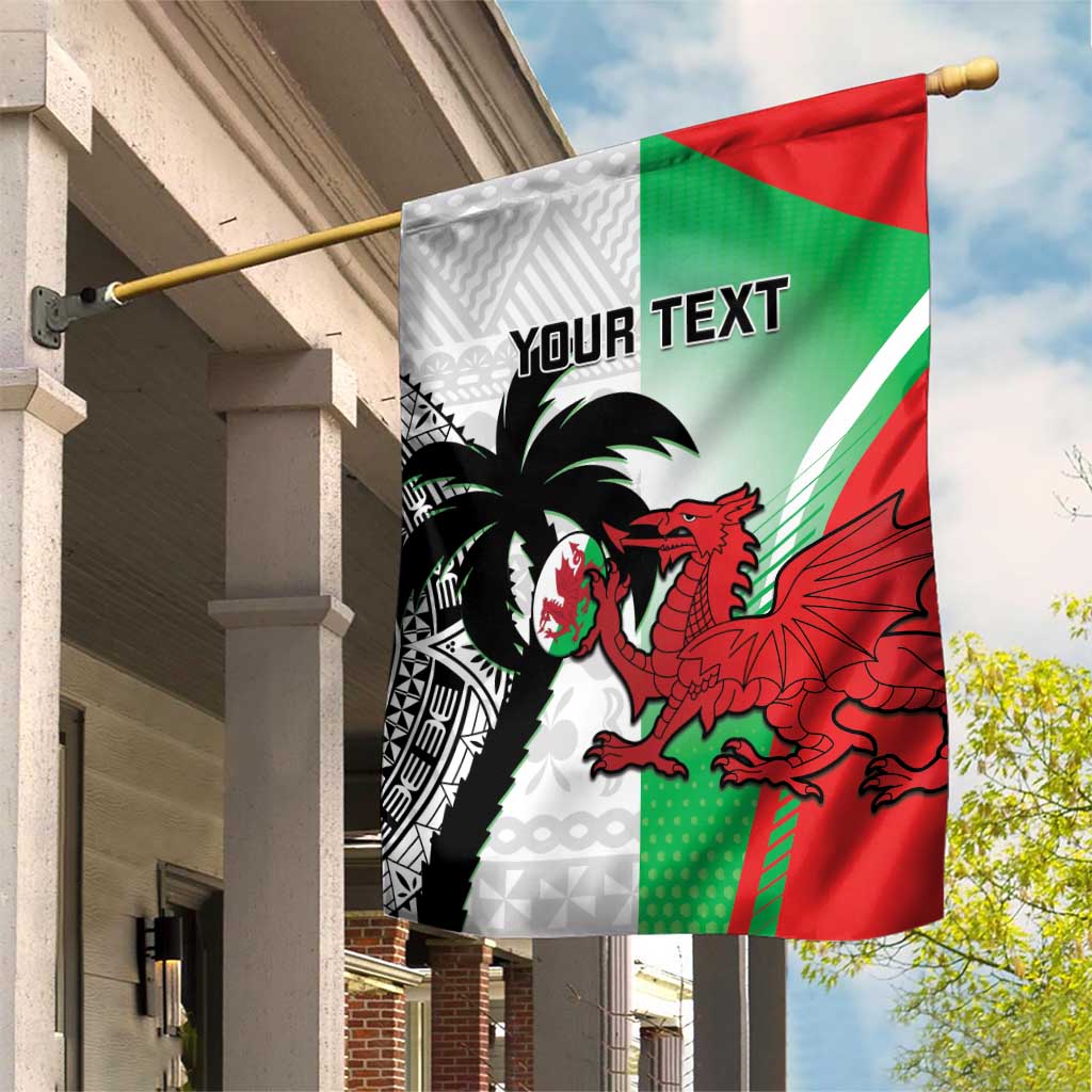 Custom Fiji And Wales Rugby Garden Flag Fijian Tapa Welsh Mascots Dynamic Version - Vibe Hoodie Shop