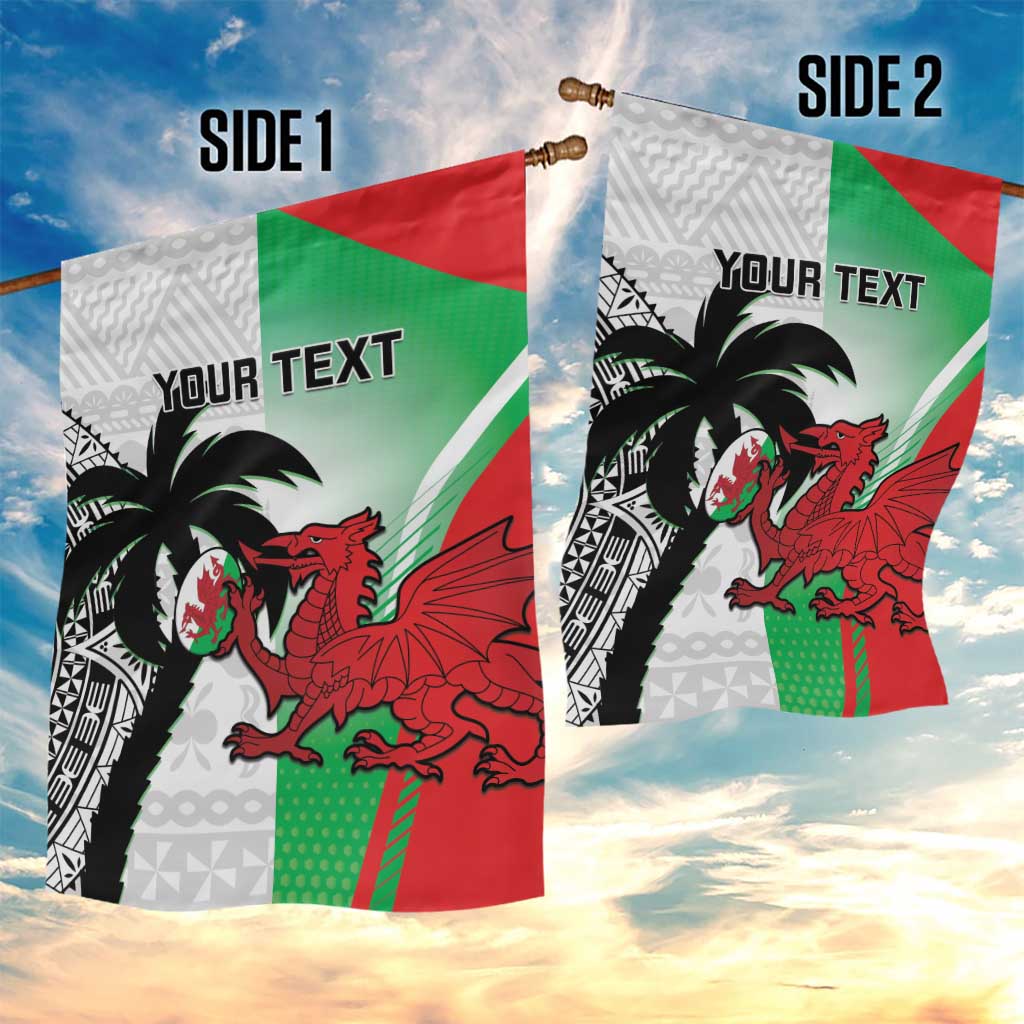 Custom Fiji And Wales Rugby Garden Flag Fijian Tapa Welsh Mascots Dynamic Version - Vibe Hoodie Shop