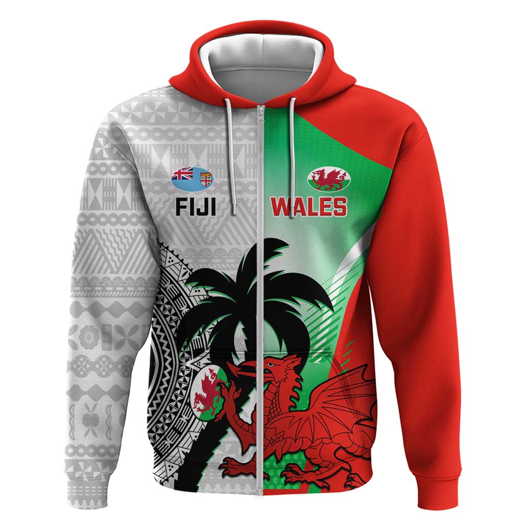 Custom Fiji And Wales Rugby Hoodie Fijian Tapa Welsh Mascots Dynamic Version - Vibe Hoodie Shop
