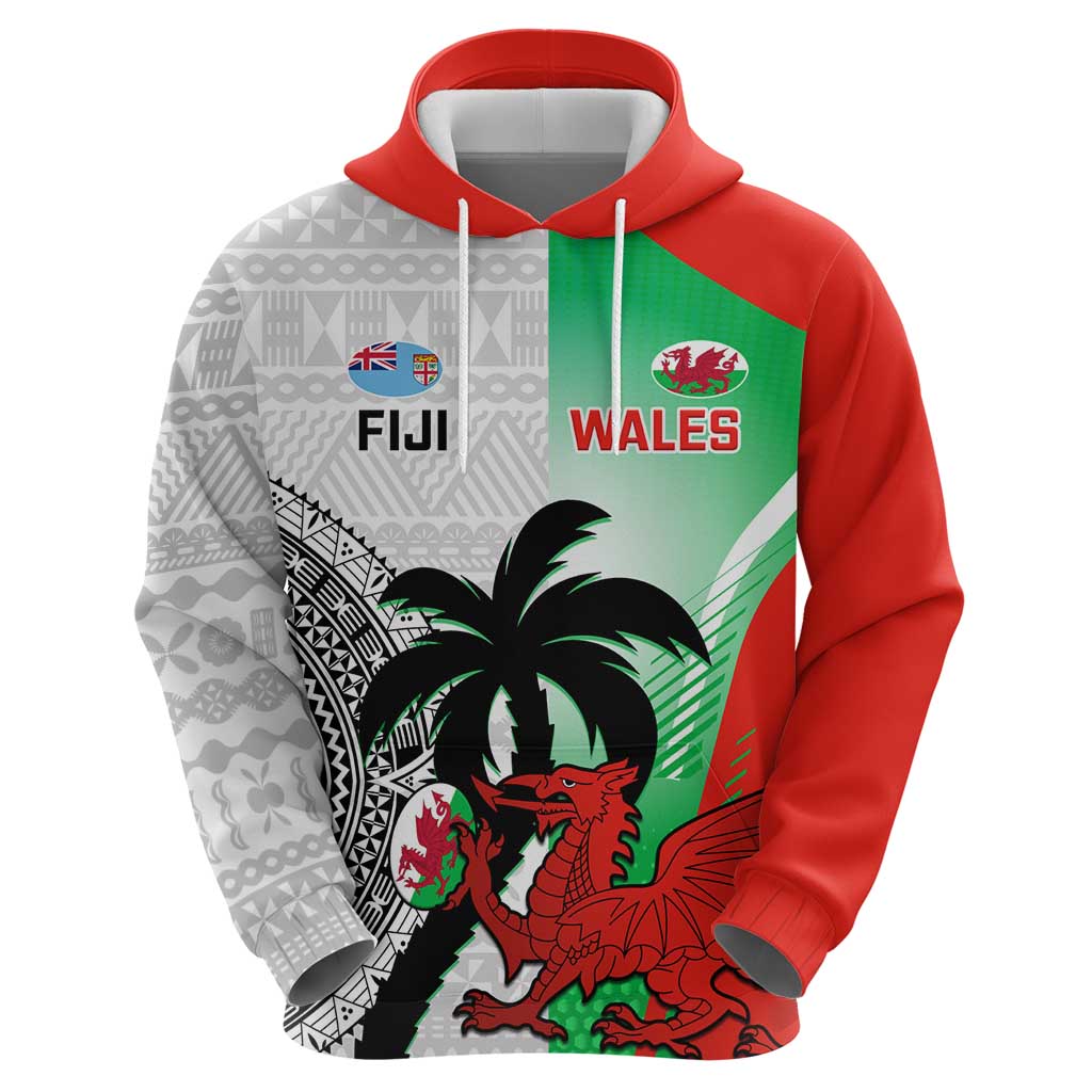 Custom Fiji And Wales Rugby Hoodie Fijian Tapa Welsh Mascots Dynamic Version - Vibe Hoodie Shop