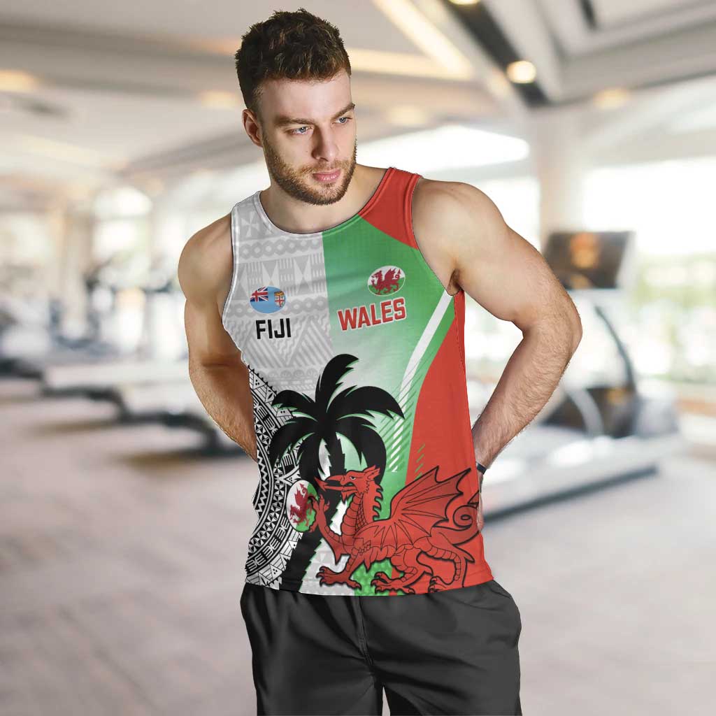 Custom Fiji And Wales Rugby Men Tank Top Fijian Tapa Welsh Mascots Dynamic Version - Vibe Hoodie Shop
