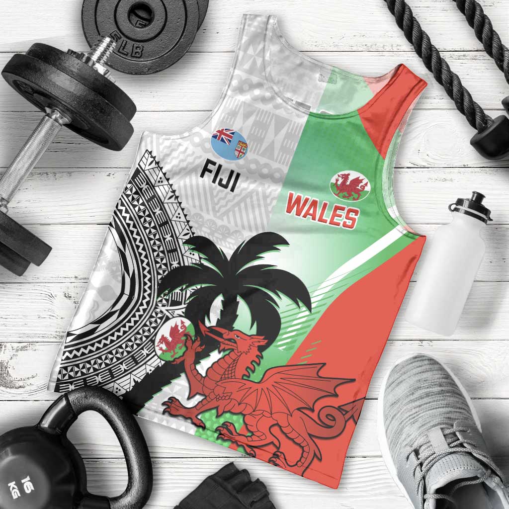 Custom Fiji And Wales Rugby Men Tank Top Fijian Tapa Welsh Mascots Dynamic Version - Vibe Hoodie Shop