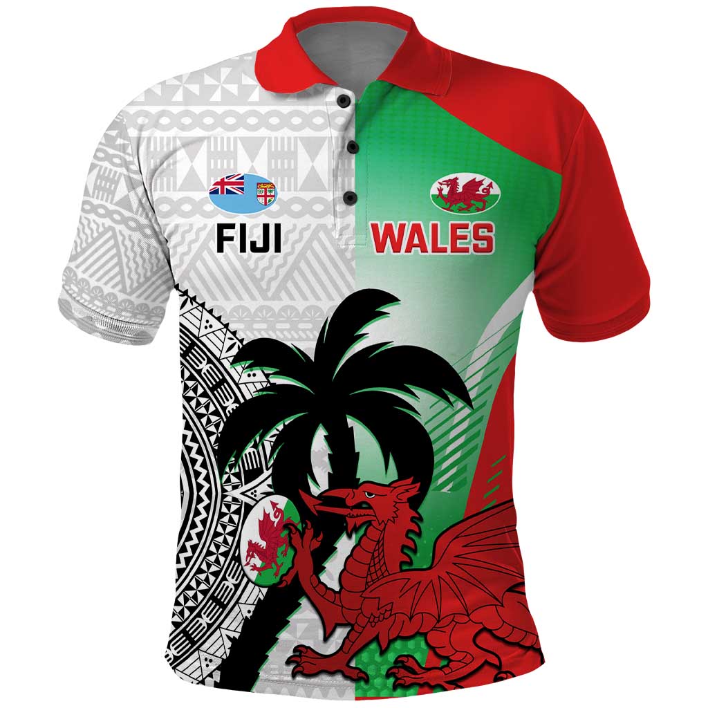 Custom Fiji And Wales Rugby Polo Shirt Fijian Tapa Welsh Mascots Dynamic Version - Vibe Hoodie Shop