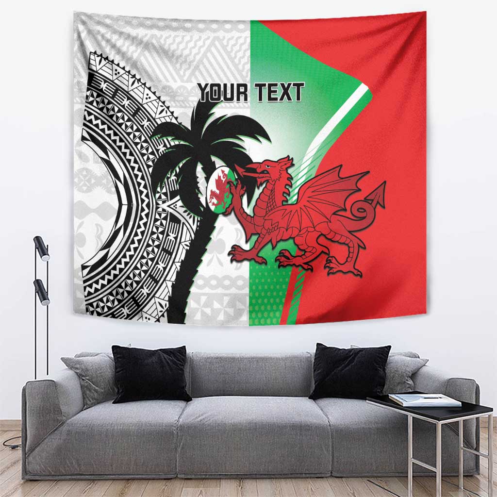 Custom Fiji And Wales Rugby Tapestry Fijian Tapa Welsh Mascots Dynamic Version - Vibe Hoodie Shop