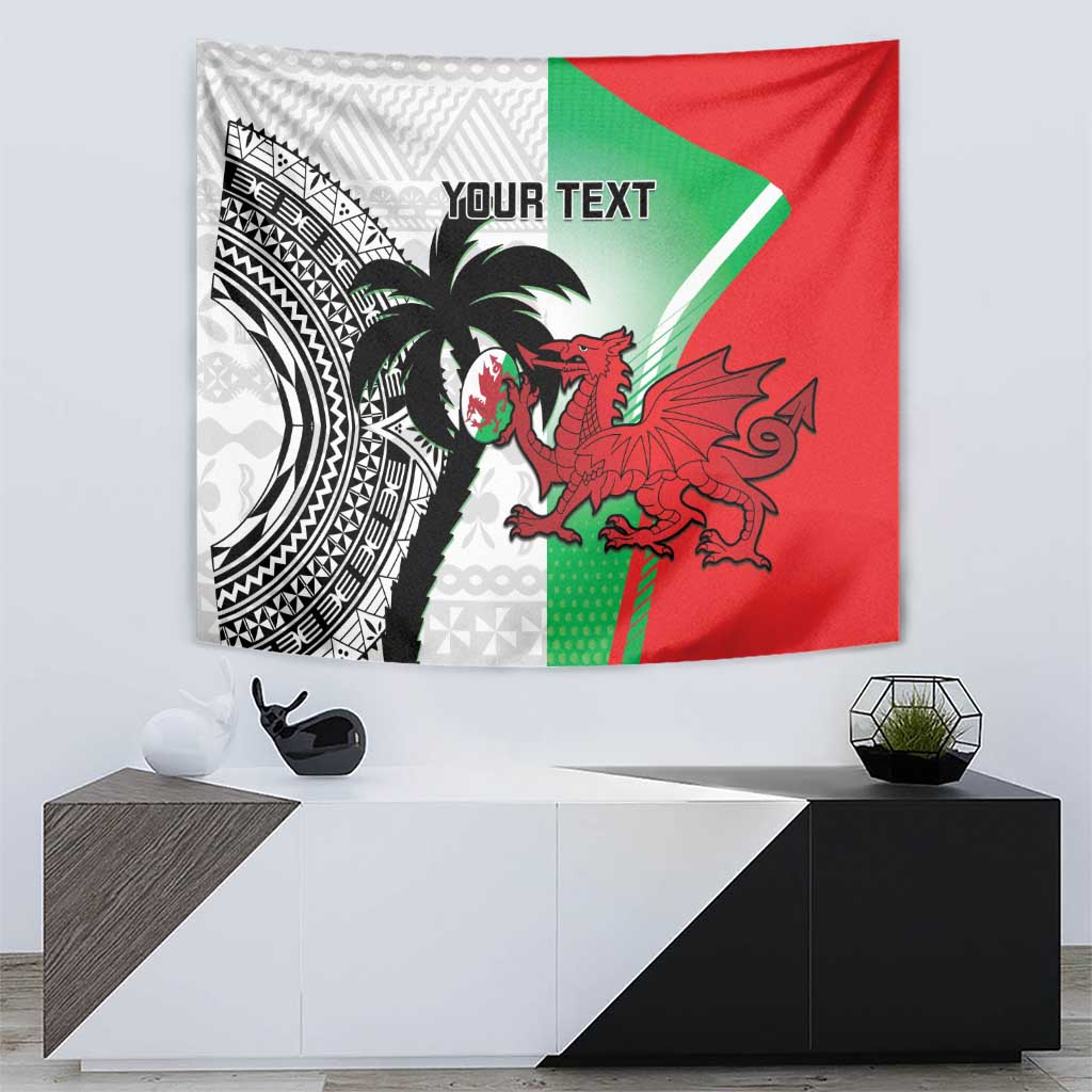 Custom Fiji And Wales Rugby Tapestry Fijian Tapa Welsh Mascots Dynamic Version - Vibe Hoodie Shop