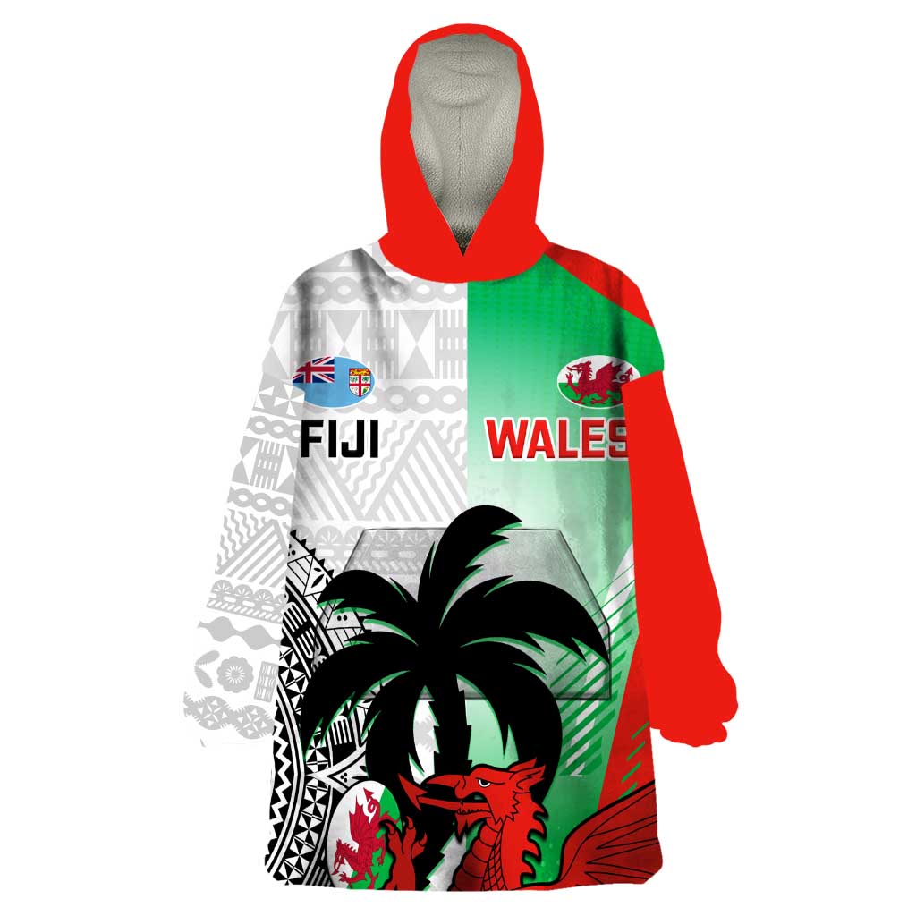 Custom Fiji And Wales Rugby Wearable Blanket Hoodie Fijian Tapa Welsh Mascots Dynamic Version - Vibe Hoodie Shop