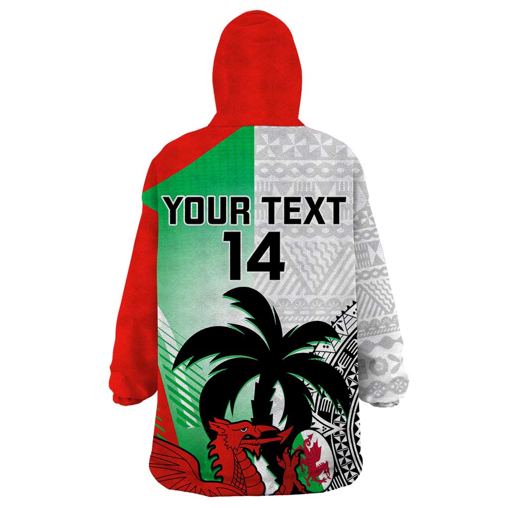 Custom Fiji And Wales Rugby Wearable Blanket Hoodie Fijian Tapa Welsh Mascots Dynamic Version - Vibe Hoodie Shop