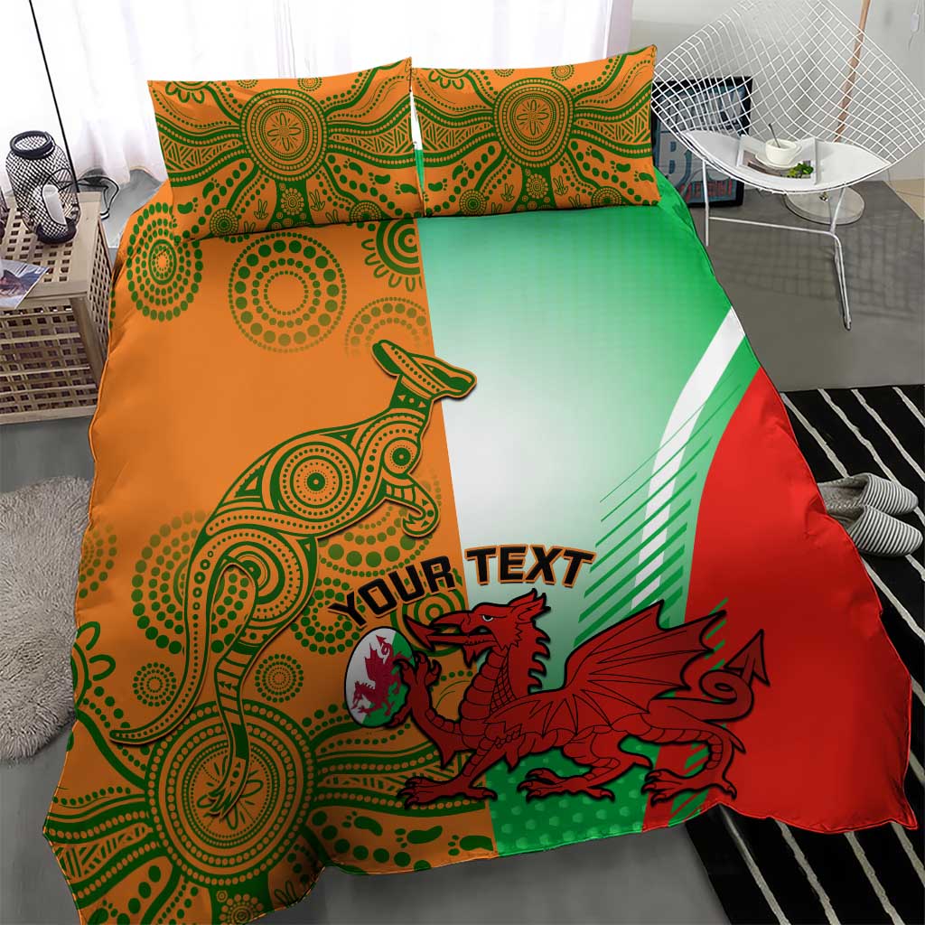 Custom Australia And Wales Rugby Bedding Set Wallabies Welsh Mascots Dynamic Version - Vibe Hoodie Shop