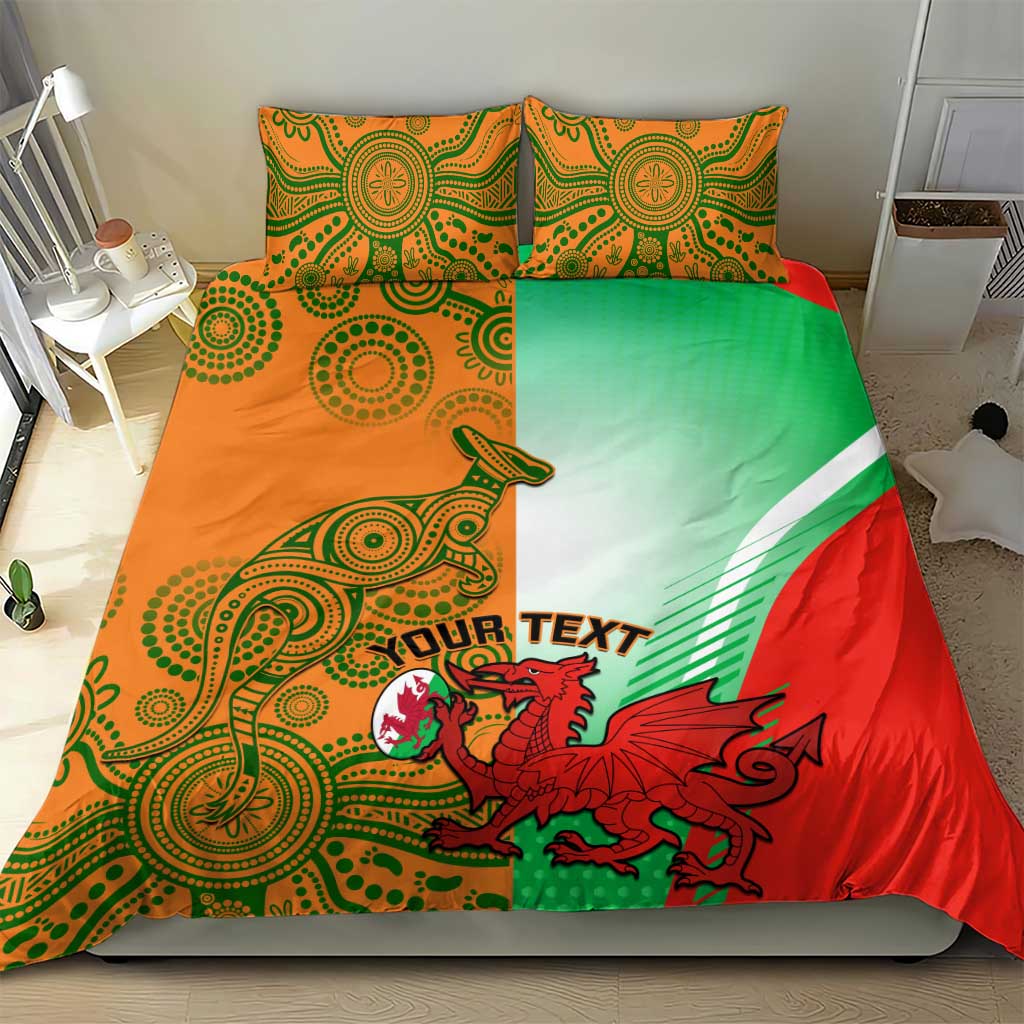Custom Australia And Wales Rugby Bedding Set Wallabies Welsh Mascots Dynamic Version - Vibe Hoodie Shop