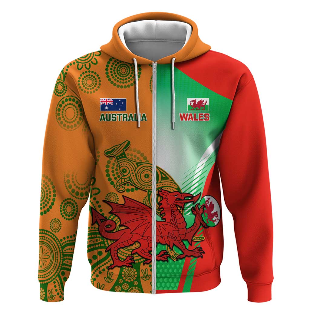 Custom Australia And Wales Rugby Hoodie Wallabies Welsh Mascots Dynamic Version - Vibe Hoodie Shop