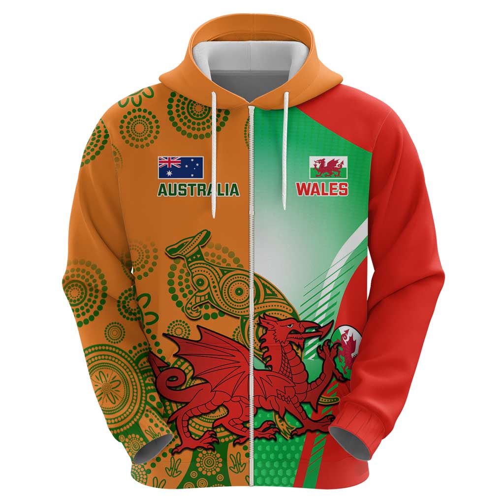 Custom Australia And Wales Rugby Hoodie Wallabies Welsh Mascots Dynamic Version - Vibe Hoodie Shop