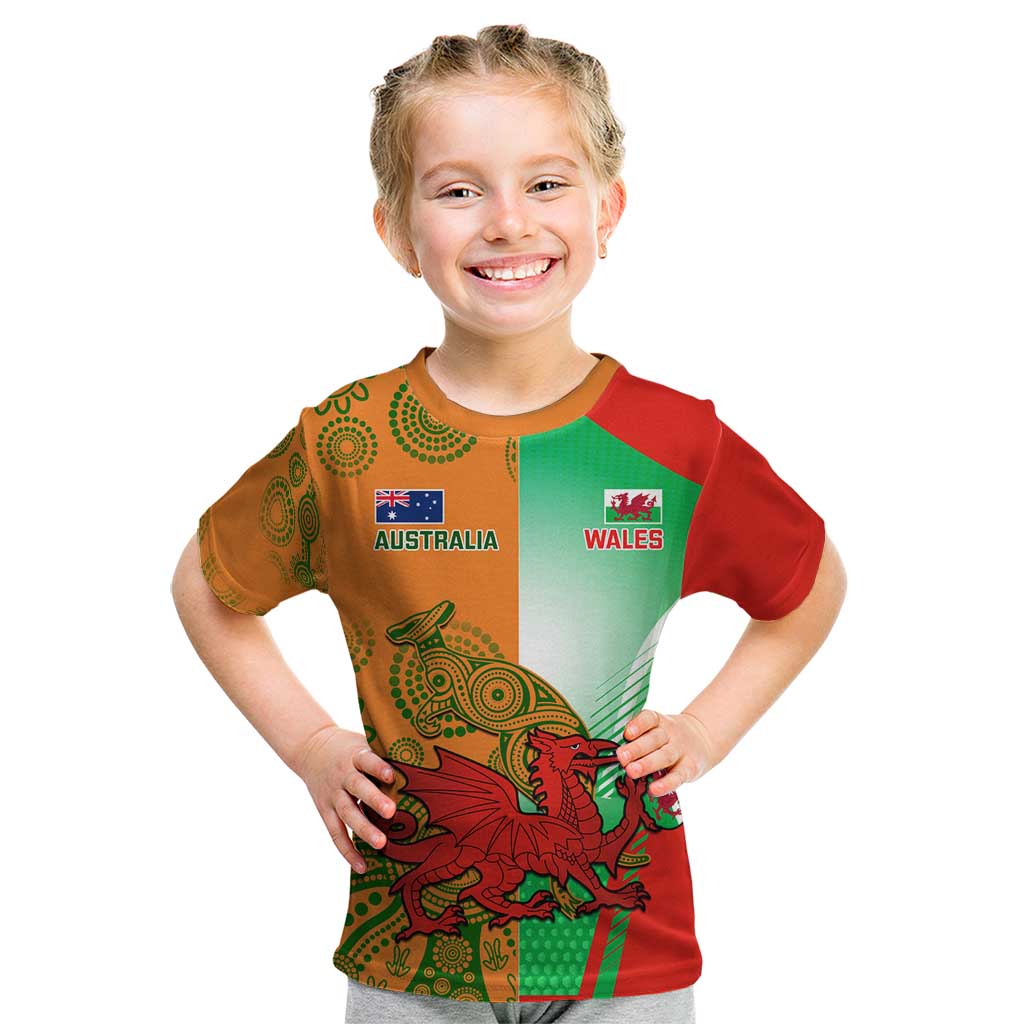 Custom Australia And Wales Rugby Kid T Shirt Wallabies Welsh Mascots Dynamic Version - Vibe Hoodie Shop