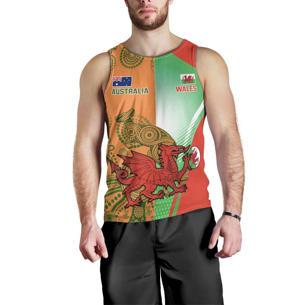 Custom Australia And Wales Rugby Men Tank Top Wallabies Welsh Mascots Dynamic Version - Vibe Hoodie Shop