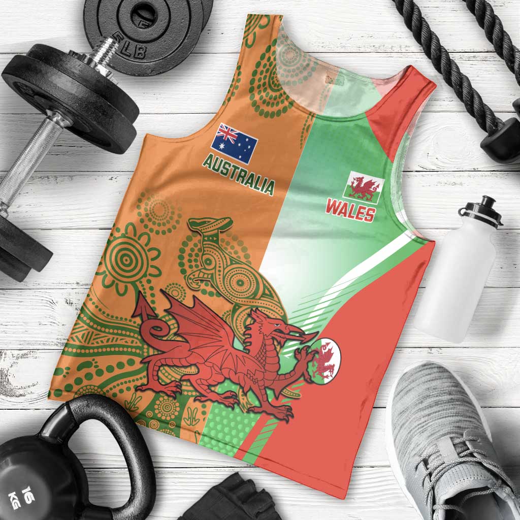 Custom Australia And Wales Rugby Men Tank Top Wallabies Welsh Mascots Dynamic Version - Vibe Hoodie Shop