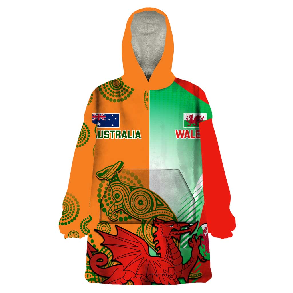 Custom Australia And Wales Rugby Wearable Blanket Hoodie Wallabies Welsh Mascots Dynamic Version - Vibe Hoodie Shop