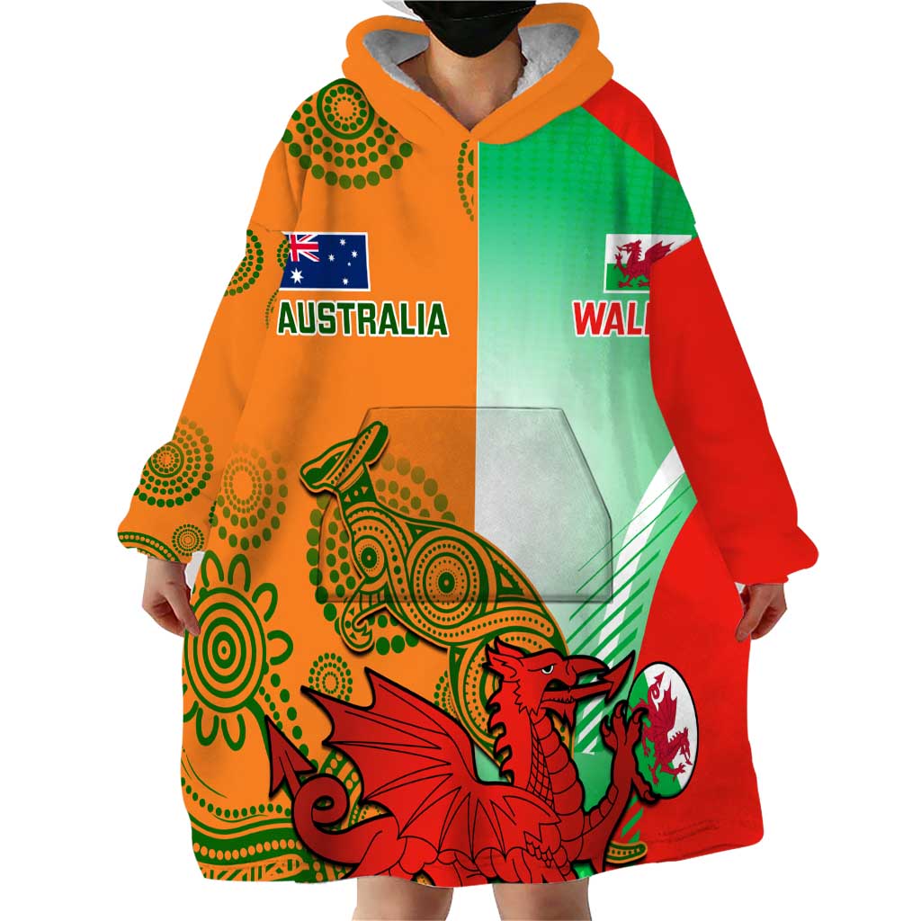 Custom Australia And Wales Rugby Wearable Blanket Hoodie Wallabies Welsh Mascots Dynamic Version - Vibe Hoodie Shop