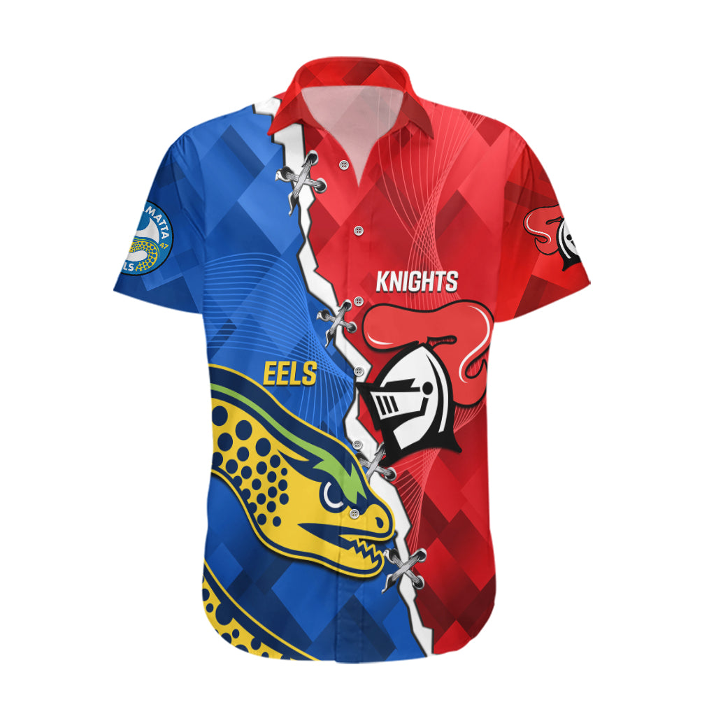 Personalised Eels and Knights Rugby Hawaiian Shirt 2023 Sporty Version - Vibe Hoodie Shop