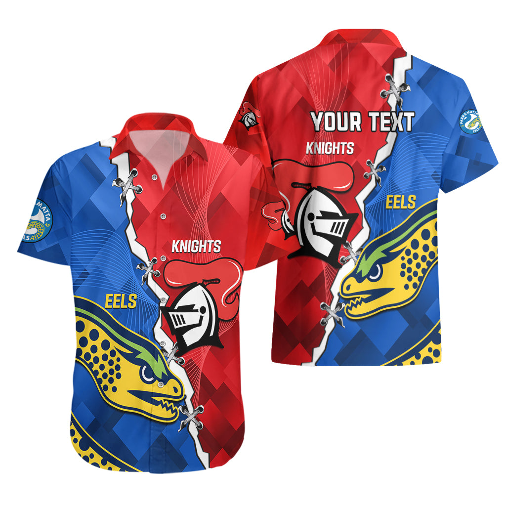 Personalised Eels and Knights Rugby Hawaiian Shirt 2023 Sporty Version - Vibe Hoodie Shop