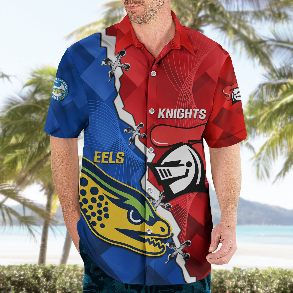 Personalised Eels and Knights Rugby Hawaiian Shirt 2023 Sporty Version - Vibe Hoodie Shop