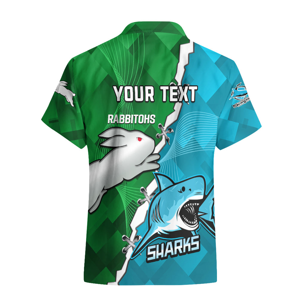 Personalised Sharks and Rabbitohs Rugby Hawaiian Shirt 2023 Sporty Version - Vibe Hoodie Shop