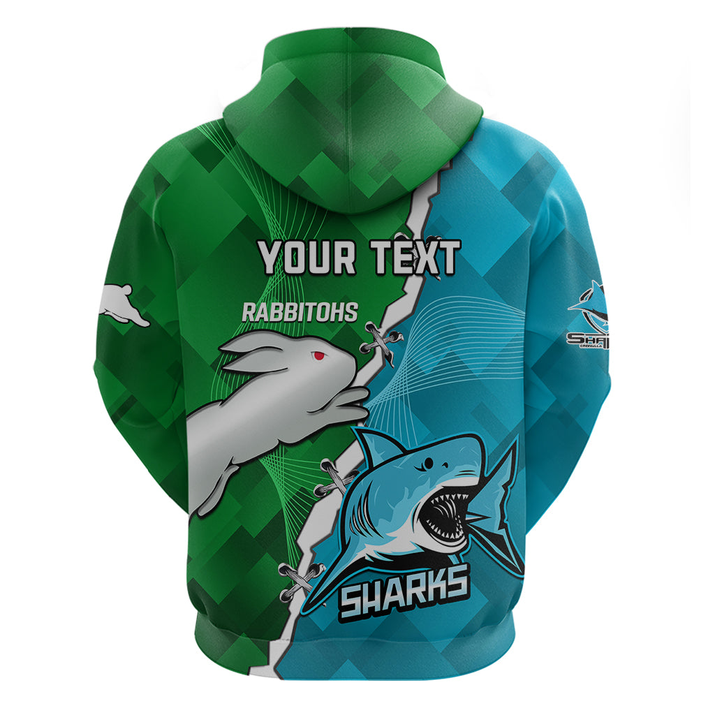 Personalised Sharks and Rabbitohs Rugby Hoodie 2023 Sporty Version - Vibe Hoodie Shop