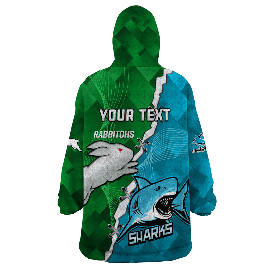 Personalised Sharks and Rabbitohs Rugby Wearable Blanket Hoodie 2023 Sporty Version - Vibe Hoodie Shop