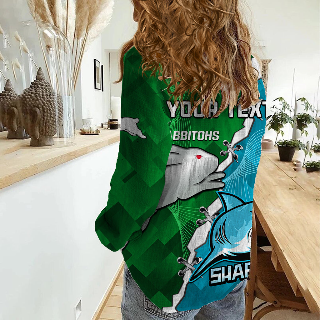 Personalised Sharks and Rabbitohs Rugby Women Casual Shirt 2023 Sporty Version - Vibe Hoodie Shop