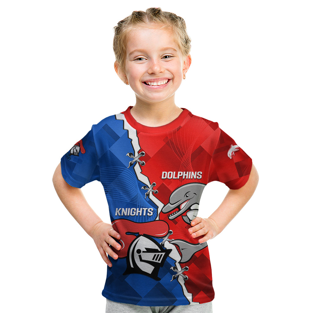 Personalised Dolphins and Knights Rugby Kid T Shirt 2023 Sporty Version - Vibe Hoodie Shop