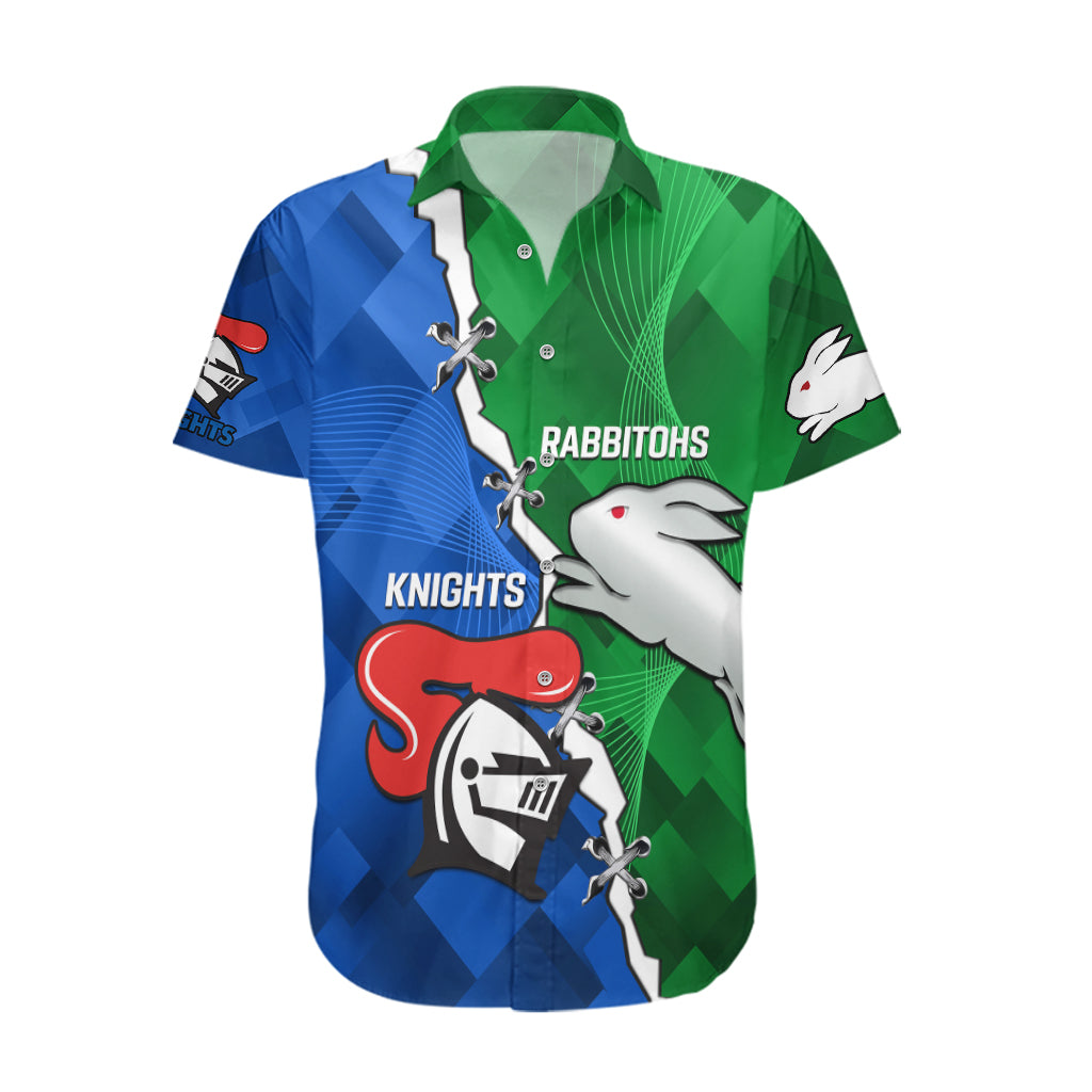 Personalised Knights and Rabbitohs Rugby Hawaiian Shirt 2023 Sporty Version - Vibe Hoodie Shop