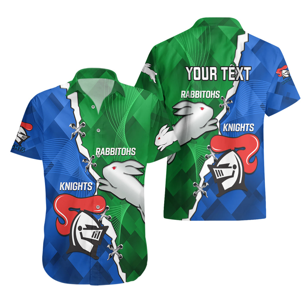 Personalised Knights and Rabbitohs Rugby Hawaiian Shirt 2023 Sporty Version - Vibe Hoodie Shop