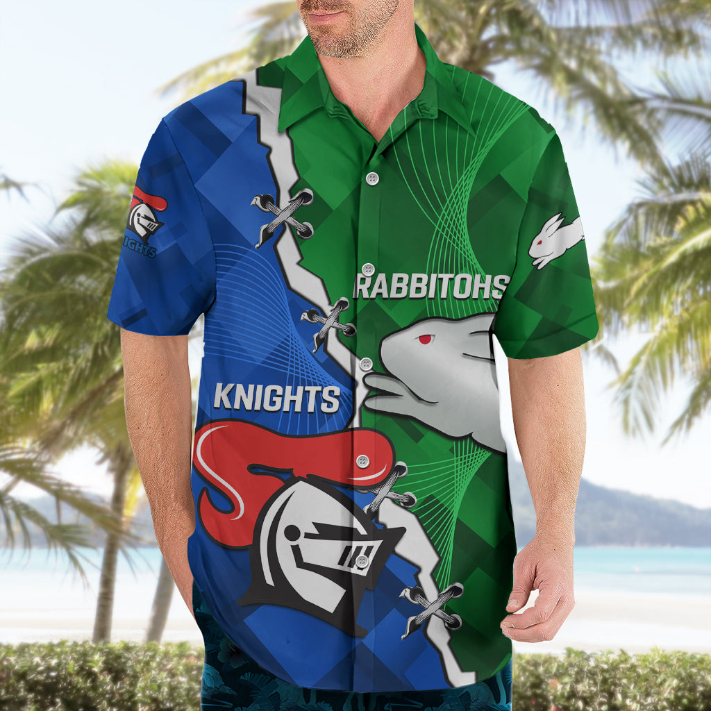 Personalised Knights and Rabbitohs Rugby Hawaiian Shirt 2023 Sporty Version - Vibe Hoodie Shop