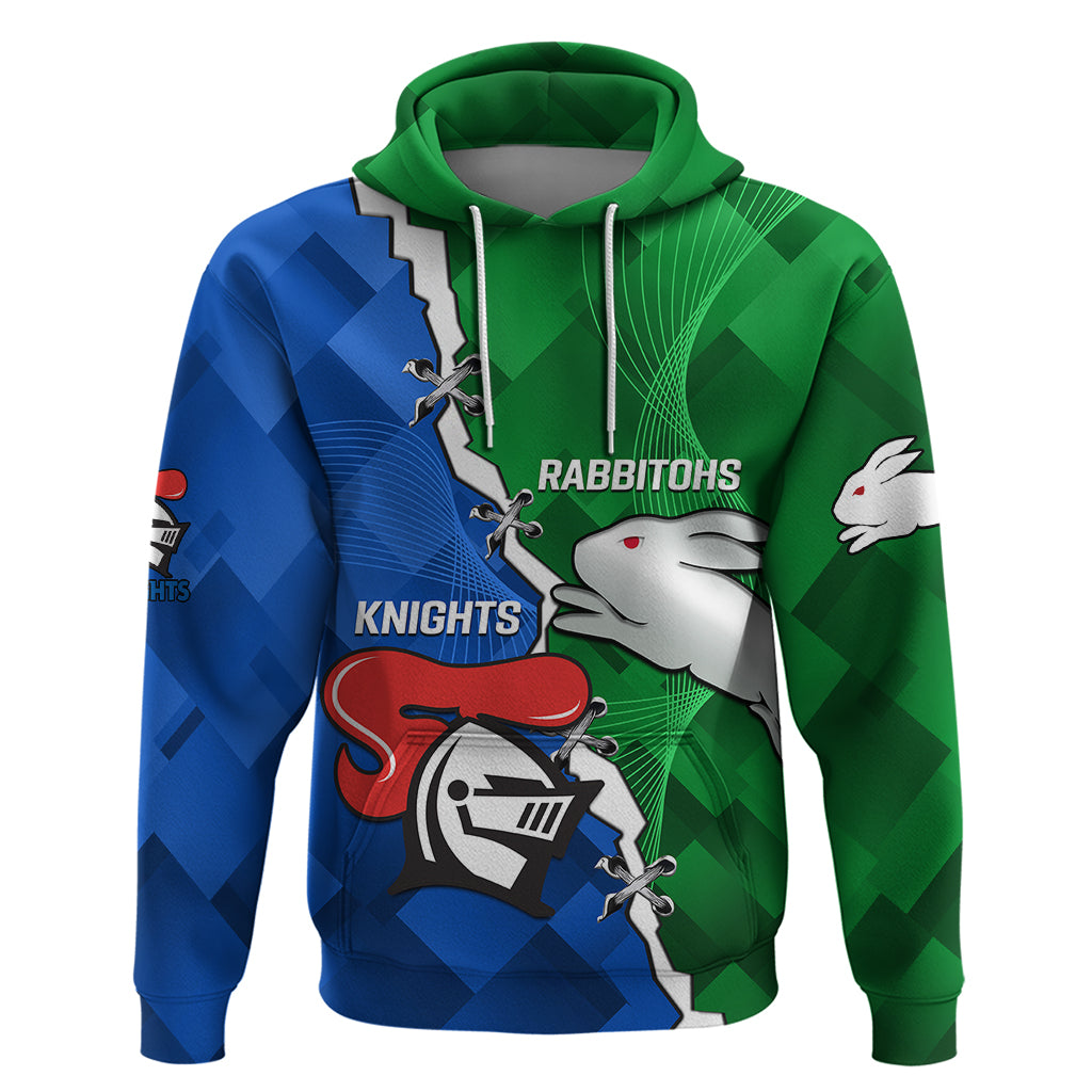 Personalised Knights and Rabbitohs Rugby Hoodie 2023 Sporty Version - Vibe Hoodie Shop