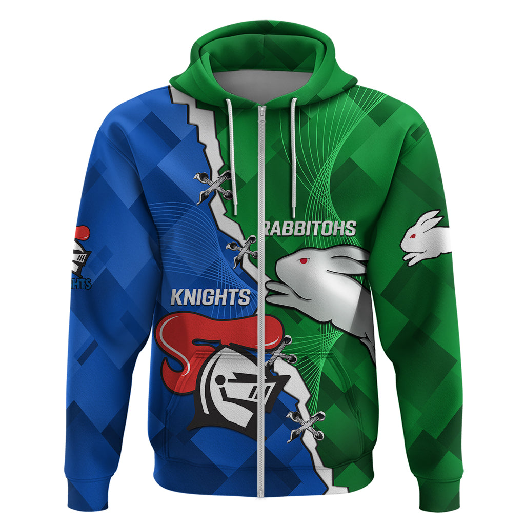 Personalised Knights and Rabbitohs Rugby Hoodie 2023 Sporty Version - Vibe Hoodie Shop