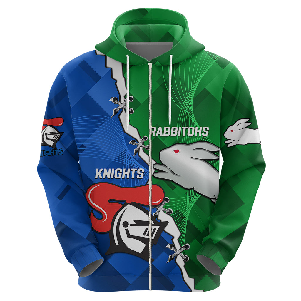Personalised Knights and Rabbitohs Rugby Hoodie 2023 Sporty Version - Vibe Hoodie Shop