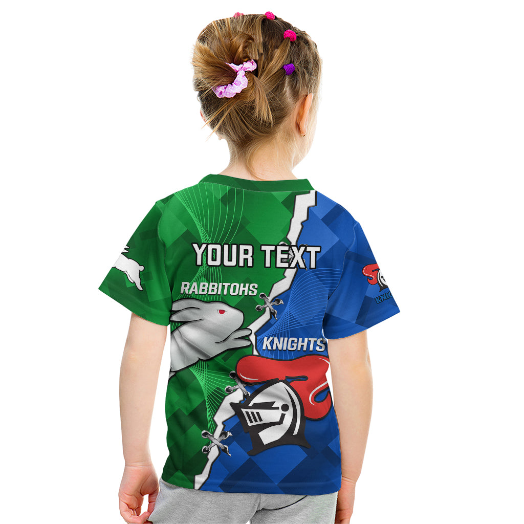 Personalised Knights and Rabbitohs Rugby Kid T Shirt 2023 Sporty Version - Vibe Hoodie Shop