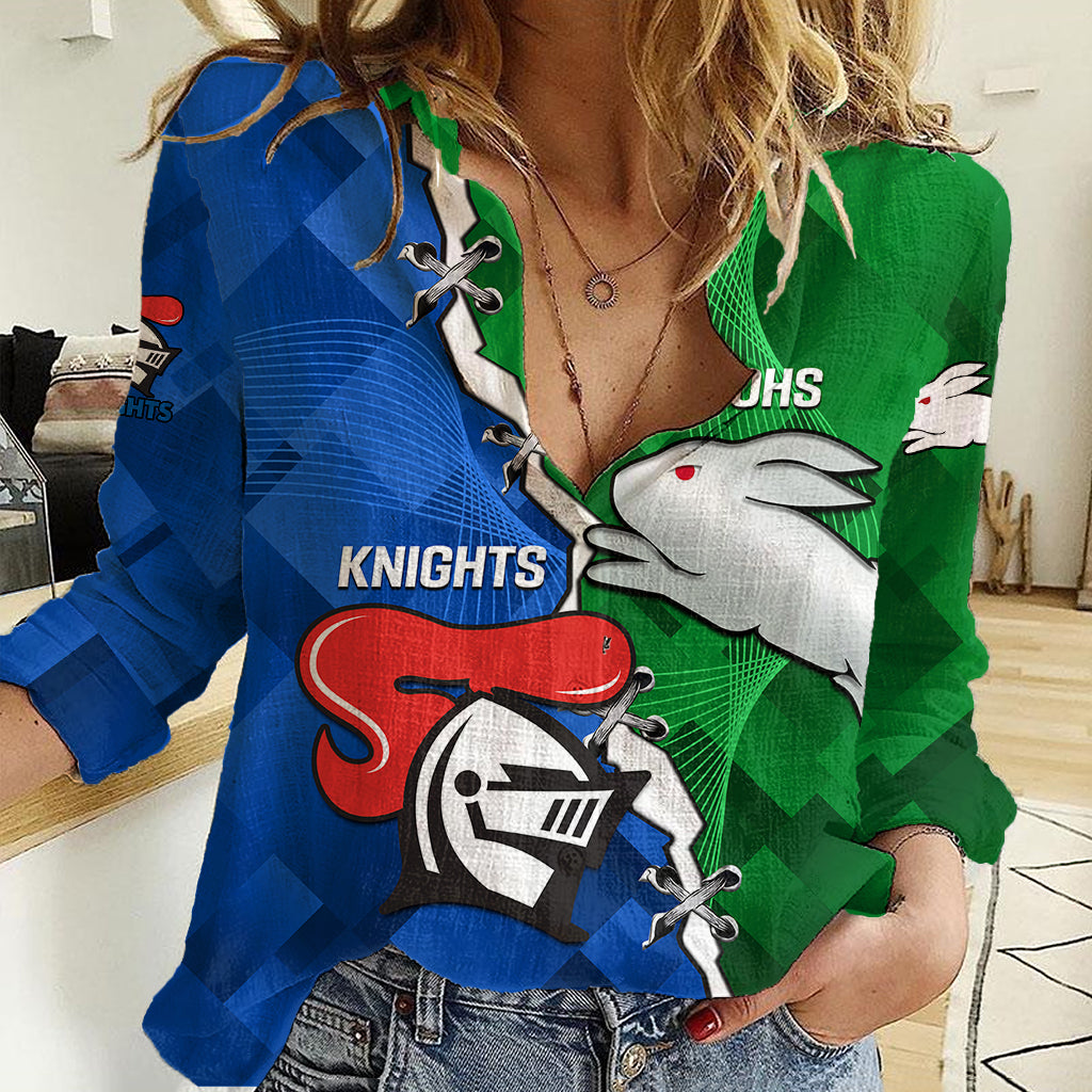 Personalised Knights and Rabbitohs Rugby Women Casual Shirt 2023 Sporty Version - Vibe Hoodie Shop