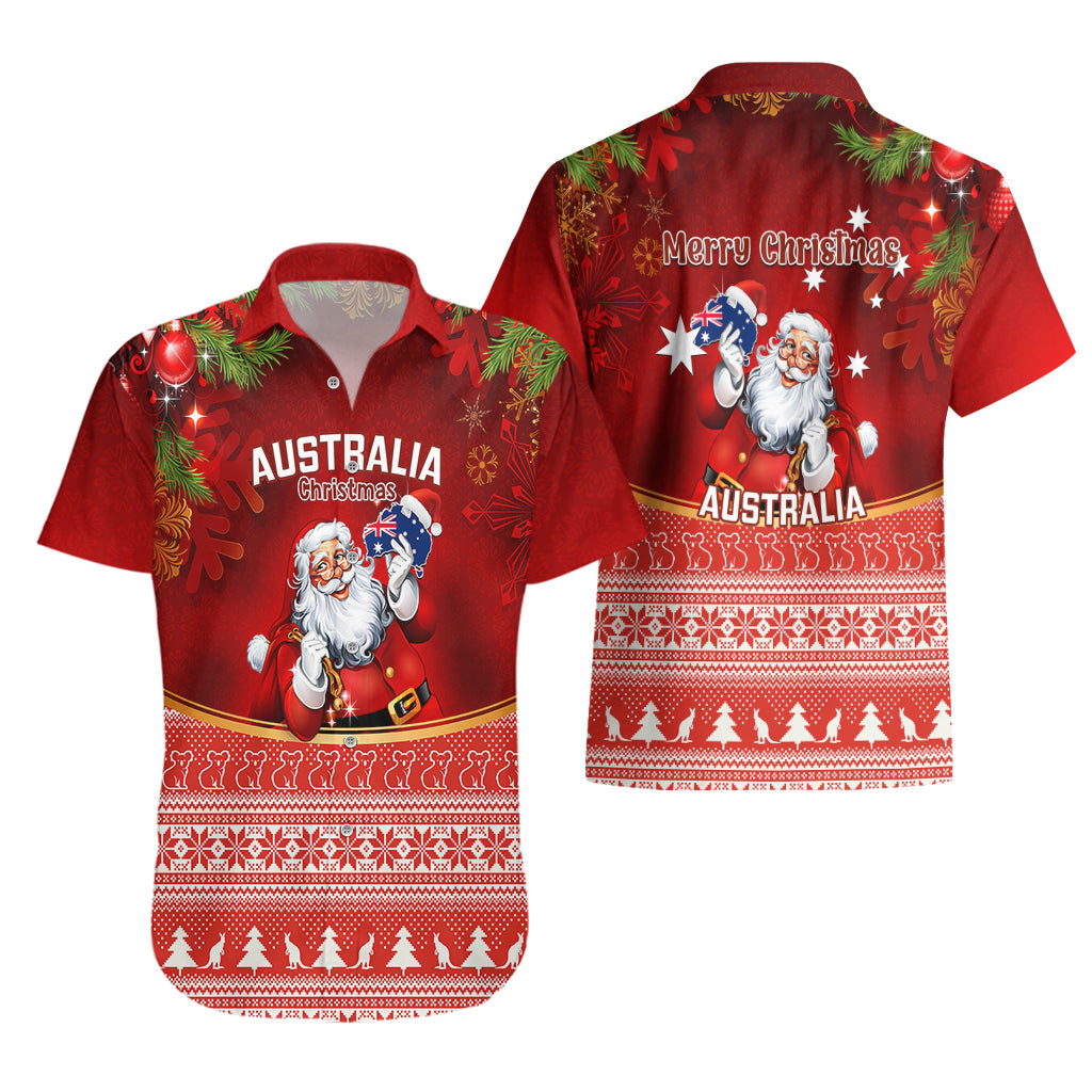 Australia Christmas Hawaiian Shirt Xmas In July Happy Santa Claus With Map Red Style - Vibe Hoodie Shop