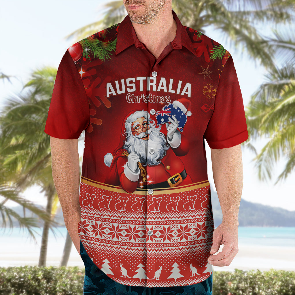 Australia Christmas Hawaiian Shirt Xmas In July Happy Santa Claus With Map Red Style - Vibe Hoodie Shop