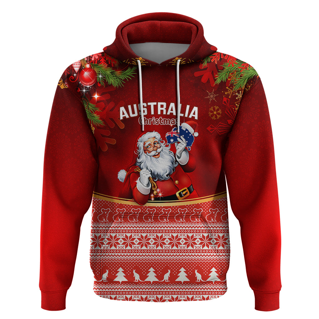 Australia Christmas Hoodie Xmas In July Happy Santa Claus With Map Red Style - Vibe Hoodie Shop